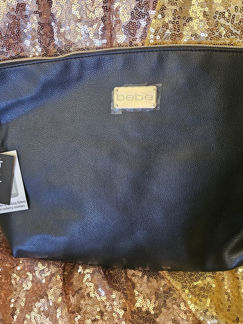 bebe Black Clutch with Gold Logo Plate